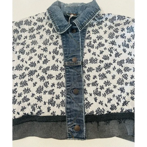 Free People Quilted Ditsy Denim Jacket XS / S Cottagecore Prairie Boho - Picture 10 of 16